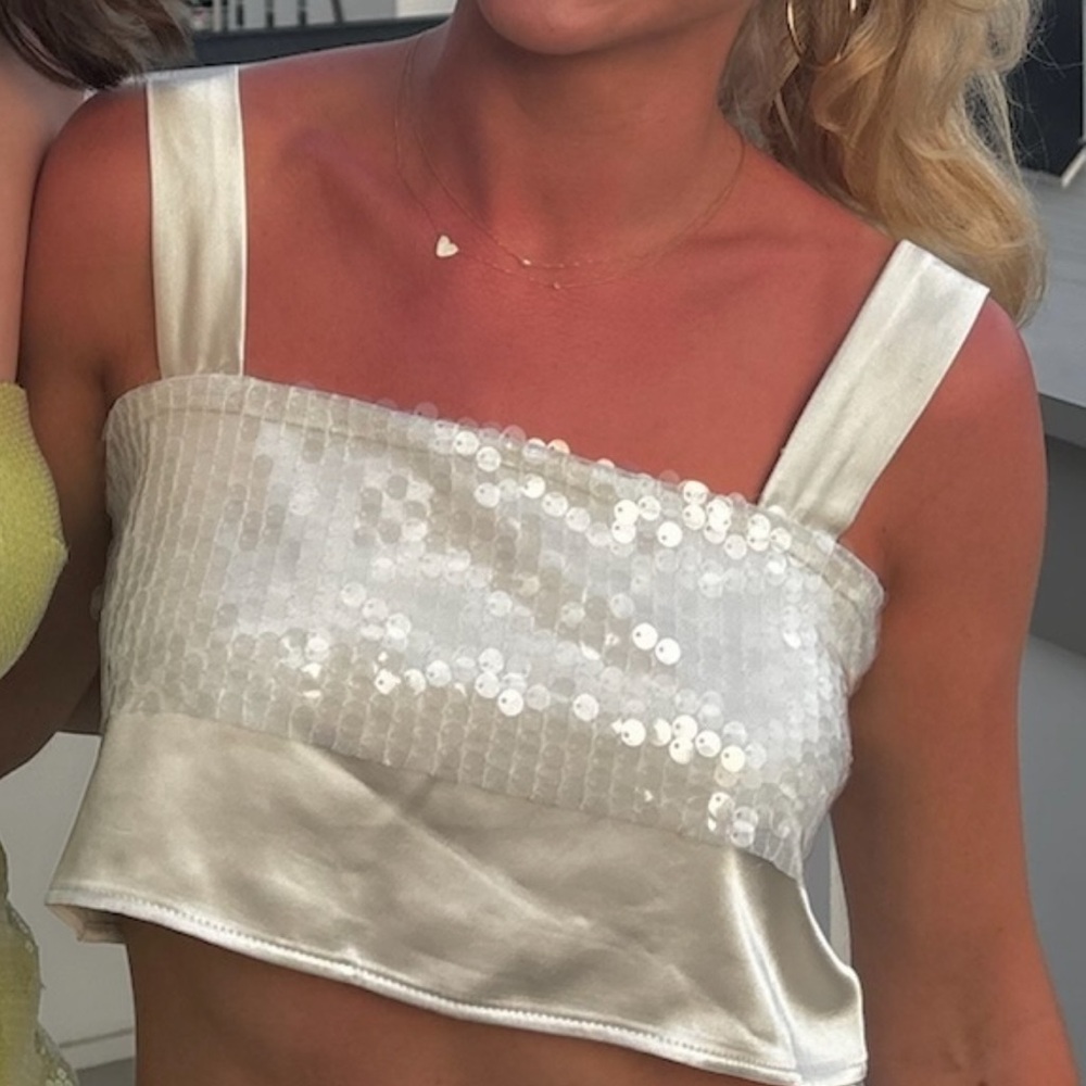 The Noli Shop White Sequin Crop Top